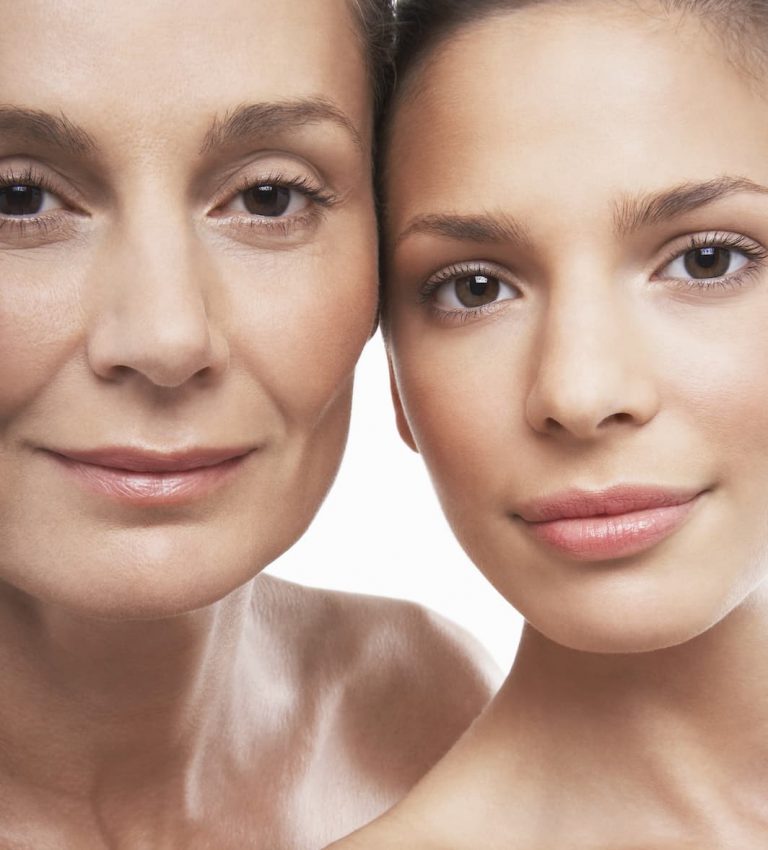 a close-up of two women