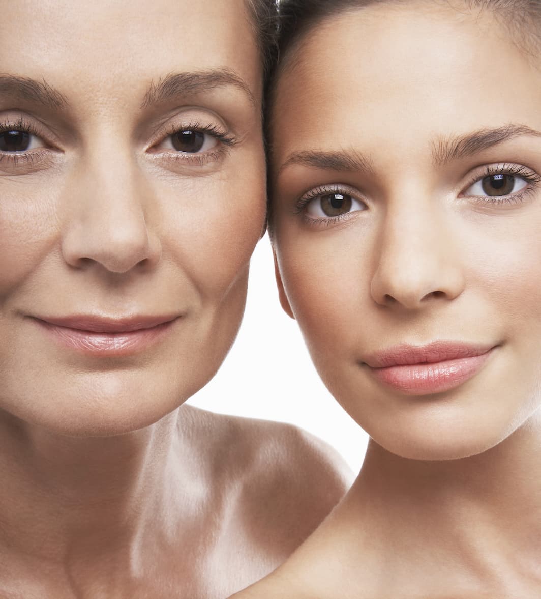 a close-up of two women