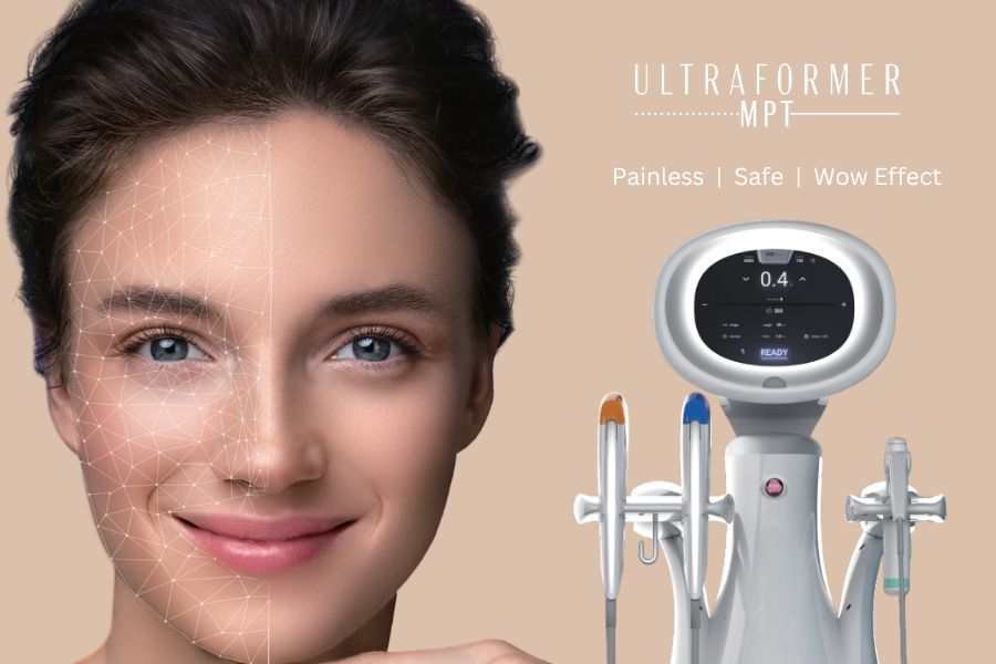 Close up of woman's face next to the Ultraformer MPT