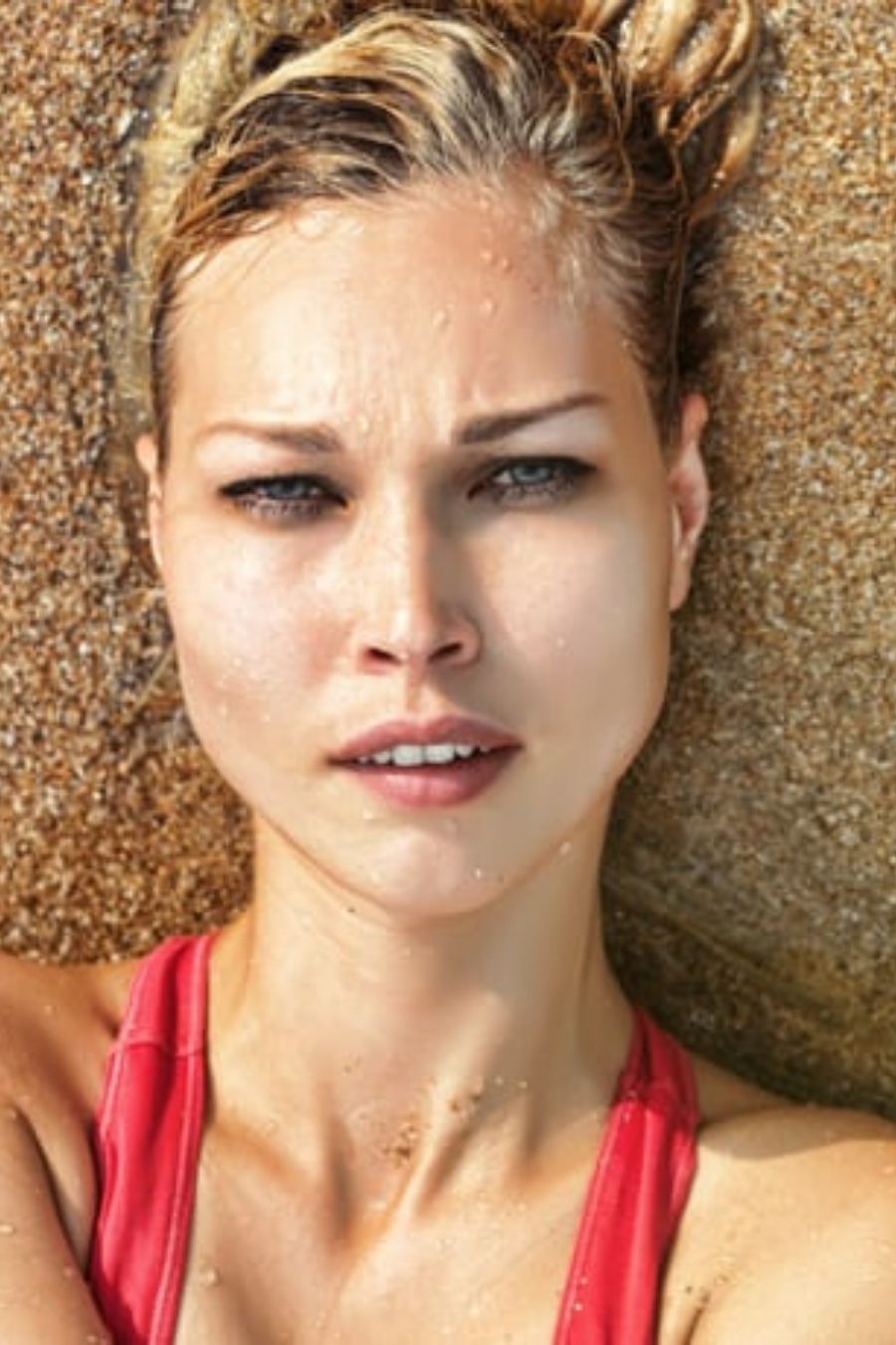 Woman's face with water droplets